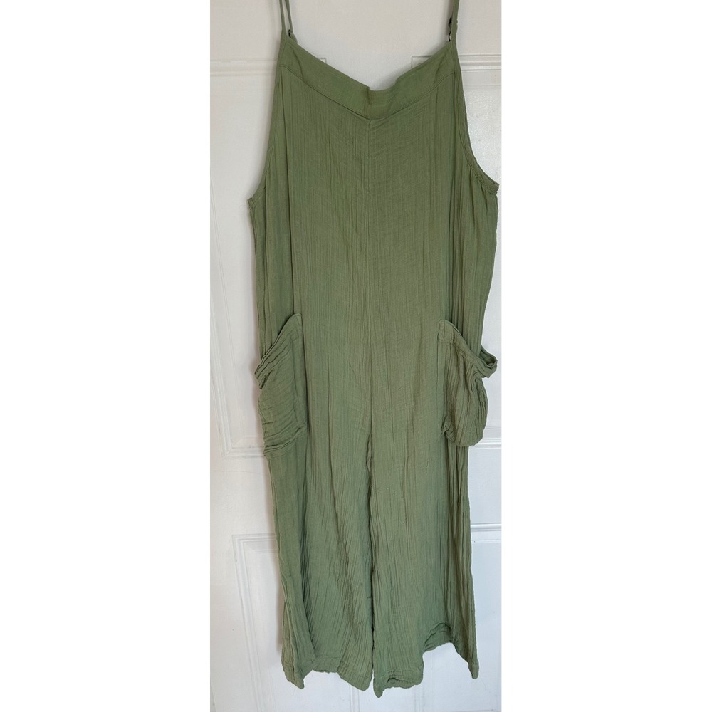Rip Curl Sage Green Cotton Gauze Wide Leg Jumpsuit Women's Medium